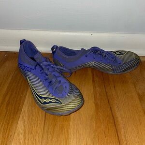 Saucony Purple and Yellow Running Spikes
